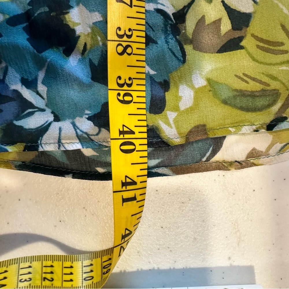 Pendleton Floral 100% Silk WOMENS PLUS Dress Size 16 BLUE GREEN RUFFLES v‎ neck - Picture 7 of 8
